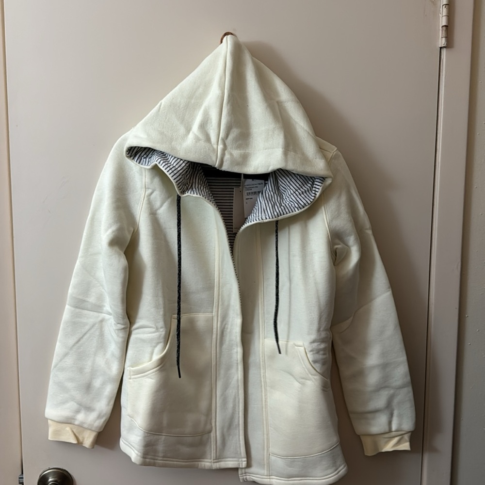 Melloday Open Front Hooded Jacket in Cream/stripe Size Small NWT